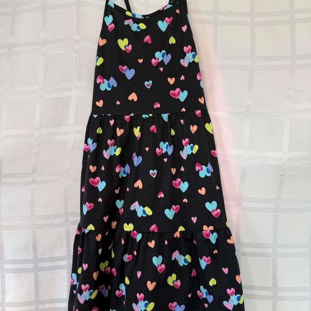 Girl's XL Black Summer Dress with Colorful Hearts The Children's Place